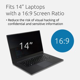 Kensington Laptop Privacy Screen Filter, 2-Way Removable Protector for 14" 16:9 Laptops/Tablets, Anti Glare Coating, Reversible Screen Cover with Blue Light Reduction to Prevent Eye Strain (628333)