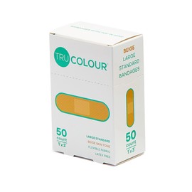 Tru-Colour Skin Tone Shade Fabric Bandages (50 Count) – Flexible, Waterproof, PFAS-Free Adhesive Strips Help Protect Cuts, Scrapes, Scratches – Beige, 1 in x 3 in