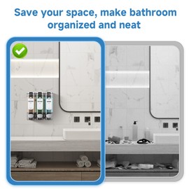 Shampoo and Conditioner Dispenser, Shower Soap Dispensers 3 Chamber No Drill Refillable Wall Mounted Shampoo Body Wash Dispenser for Shower 3 * 300 ml Container for Bathroom Hotel RV, Clear