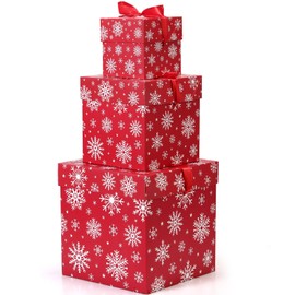 Zhanmai 3 Pcs Christmas Nesting Gift Boxes Snowflake Stackable Boxes Christmas Decorative Boxes with Lids for Present Wrapping Xmas Winter New Year Holiday Party Decor Supplies Favor (Red)