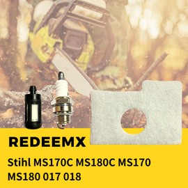 REDEEMX 3X Compatible with Stihl MS170C MS180C MS170 MS180 Air Filter Plate 1130 124 0800 Tune Up Kit Rebuild Kit Gas Chainsaw Maintenance Kit Spark Plug Fuel Filter Pick-up Replacement Part