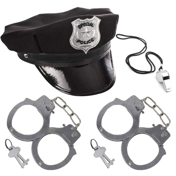 Police Accessories, Police Hat Party Cosplay Stage Cloth with Whistle & Handcuffs Costume Accessories for Kids, 4 PCS