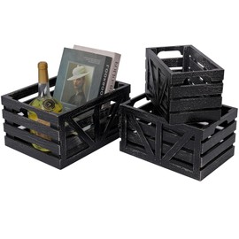 HTAYUXWO Storage Crates Nesting Wooden Boxes 3 Pack,Wood Storage Crates with Handles,Rustic Farmhouse Crates,Wooden Storage Container for Display