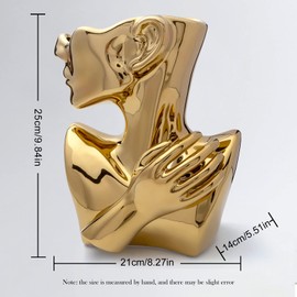 GDYOOSHOW Face Vases for Flowers Bust Planter Ceramic Head Vase Display Jewelry Rack Golden 9.84 Inches High Suitable for Placing on The Table or Shelf(Golden)