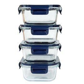 R.repad yay Square Glass Food Storage Containers With Lids，2 Cup Square Glass Containers With Lids, Small Food Containers, 16 oz Leak-proof lunch Bowls, Dishwasher Microwave Freezer Safe -(Dark Blue)