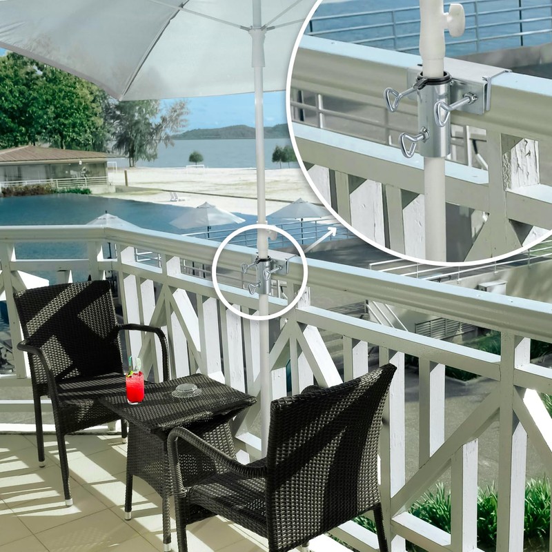 com-four® Parasol Holder Made of Galvanised Steel, Adjustable Umbrella Attachment