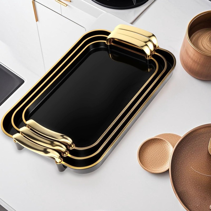 Aayoruro Serving Tray with Handles Set of 3 Rectangular Large