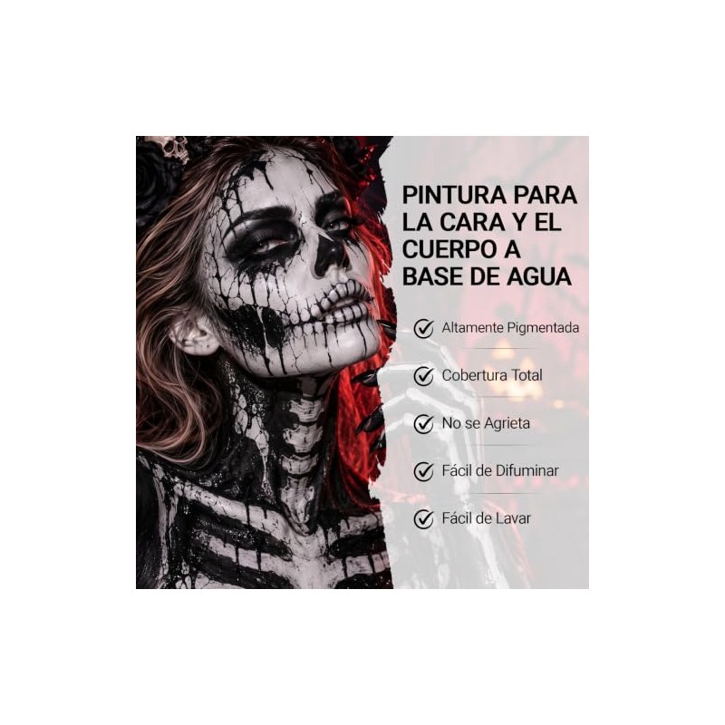 Erinde Pintura Corporal Blanco+Negro Face,Pintura Facial de Cobertura Total