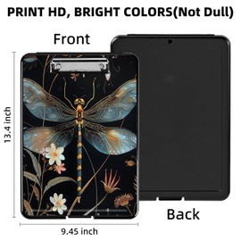 FQSXFIFN Clipboard with Storage, High Capacity Plastic Clip Boards 8.5x11 Storage Space, Heavy Duty Nursing Foldable Clipboard with Pen Holder Note, Dragonfly Clipboard for Work Coaches Home School