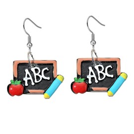 MALOYANVE Teacher Earrings for Women Unique Cute Funny Asymmetric Small Blackboard ART MATH READING Books Book Dangle Drop Earrings Bohemian Cartoon Resin Earrings Jewelry Gift (Blackboard)