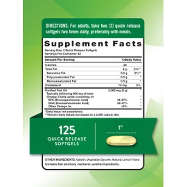 Nature's Truth Omega 3 Fish Oil 2000 mg | 125 Liquid Softgels | Burpless, Lemon Flavor Pills | Non-GMO and Gluten Free Supplement