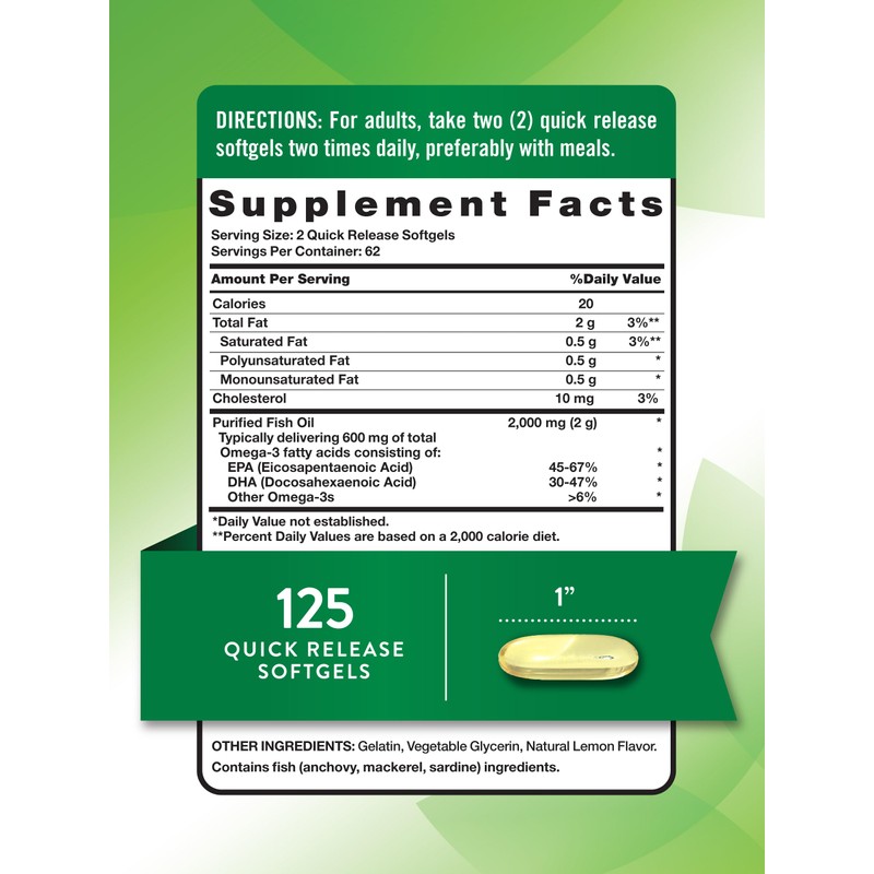 Nature's Truth Omega 3 Fish Oil 2000 mg | 125