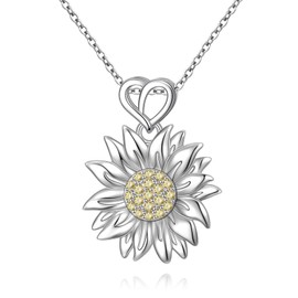 Ladytree Daisy Flower Pendant Necklace for Women 925 Sterling Silver Jewelry, Sterling Silver, Cubic Zirconia
