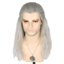 Topcosplay Long Curly Grey Wig for Men Cosplay Wig for Halloween Fancy Dress Party (Grey)