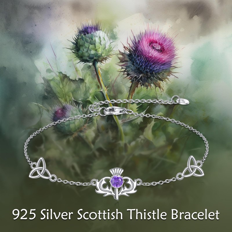 URONE Scottish Thistle Bracelet 925 Sterling Silver Scottish Bracelet Celtic