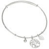 Sterling Silver Cubic Zirconia Love Family Tree Dangle Charm Bangle