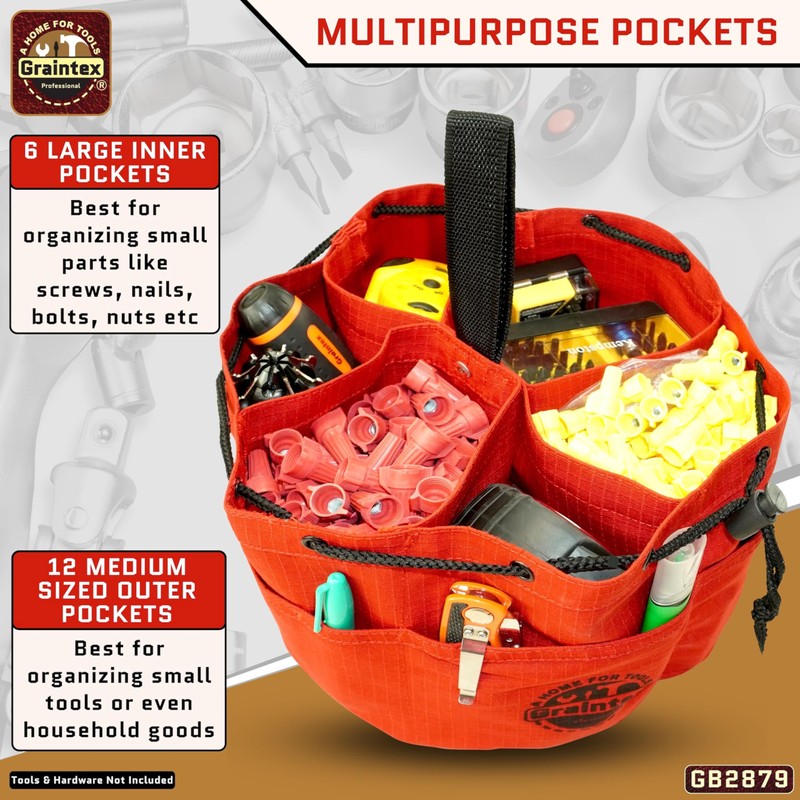 Graintex 18 Pockets Grab Bag Rip-stop Canvas Drawstring Closure, Small