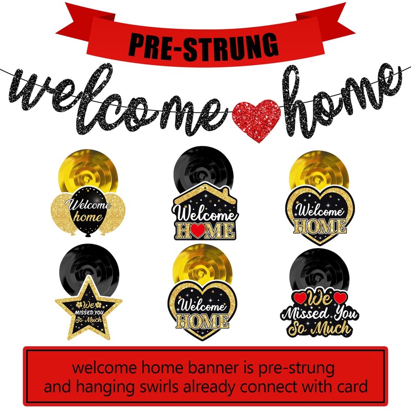 Welcome Home Decorations | Pre-Strung Glitter Welcome Home Banner and