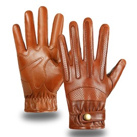 Harssidanzar Motorcycle Gloves for Mens Full Finger Leather Genuine Sheepskin Gloves SM055US,Saddle,Size L