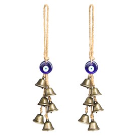 2 Pieces Witch Bells for Door Knob Protection,Witchy Wicca Witches Bells Decor Clear Negative Energies with Blue Evil Eyes,Witchcraft Supplies for Boho Home Room Decor ﻿