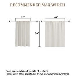 Lecloud - Cortinas de cocina naturales de 36 pulgadas de largo, 2 paneles, cortinas cortas de privacidad para ventana de privacidad, aislamiento térmico con bolsillo para barra para recámara, baño