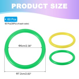 PATIKIL 2.8" Plastic Ring-Toss Rings for Bottles, 60 Pack Carnival Rings Plastic Hoops for Speed and Agility Practice Outdoor Party Favor, Yellow/Green