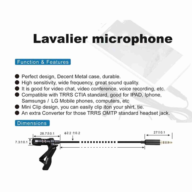 Black Double Head Lavalier Lapel Microphone No Driver Installation Required