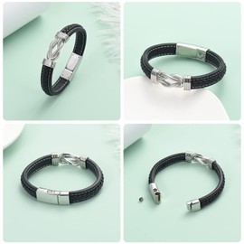 Yinplsmemory Cremation Bracelet for Ashes for Men Celtic Knot Infinity Cuff Urn Bracelet for Ashes Memorial Genuine Leather Ashes Bracelet
