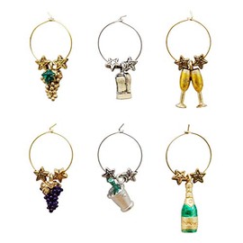 UPware 6-Piece Wine Glass Markers Wine Glass Charms Wine Glass Tags for Stem Glasses Wine Tasting Party, Wine Charm (Celebrate)