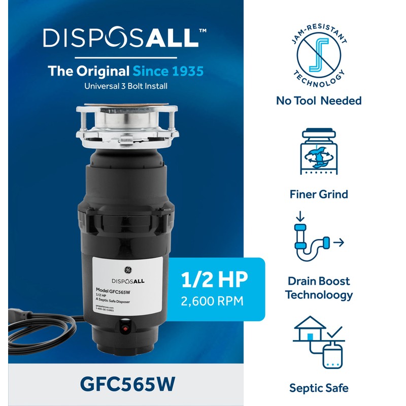 GE Disposall Continuous Feed 1/2 HP Motor Garbage Disposer, Good
