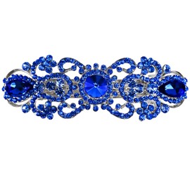 Vintage Crystal Hair Barrettes,Sparkly Glitter Crystal Rhinestones Flower Hair Clips French Style Hairpin Pearl Hair Accessories for Women Girls (BlueA)