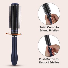 Retractable Rotating Detangle Hair Brush for Curly Hair, Straight Hair & Wet Hair - Navy Blue
