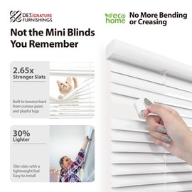 DEZ FURNISHINGS Cordless 1" Signature Mini Blind with Flexible Slats, 31" W x 48" H, Pearl White