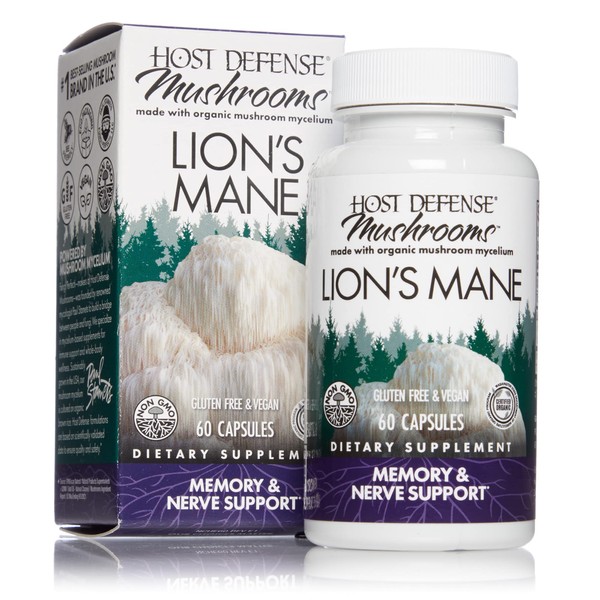 Host Defense, Lion's Mane Capsules, Promotes Mental Clarity, Focus and Memory, Mushroom Supplement, 60 Count