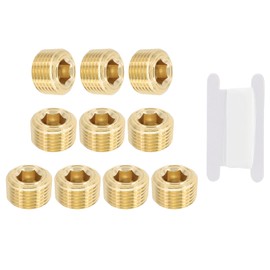 PATIKIL 3/8" NPT Male Pipe Plug Fitting, 5Pcs Brass Hex Counter Sunk Plug Brass Male Connector Socket for Closing The End of Pipe Industrial Machinery Fittings