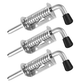 Pack of 3 Spring Latch Stainless Steel Stainless Steel Deadbolt Lock with Rubber Handle for Bathroom, Toilet, Shed, Bedroom, Easy to Assemble