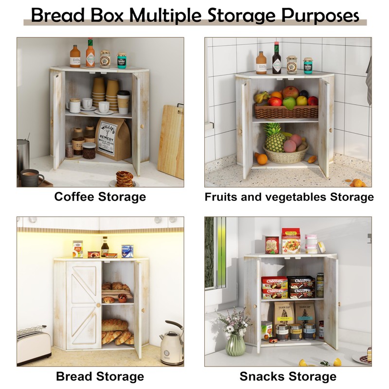 Trironsun Corner Bread Box for Kitchen Counter Double Layer Bamboo
