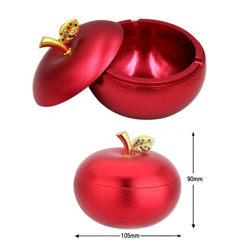RitaPro Shop® Apple Shaped Ashtray, Red, Portable Ashtray with Lid,