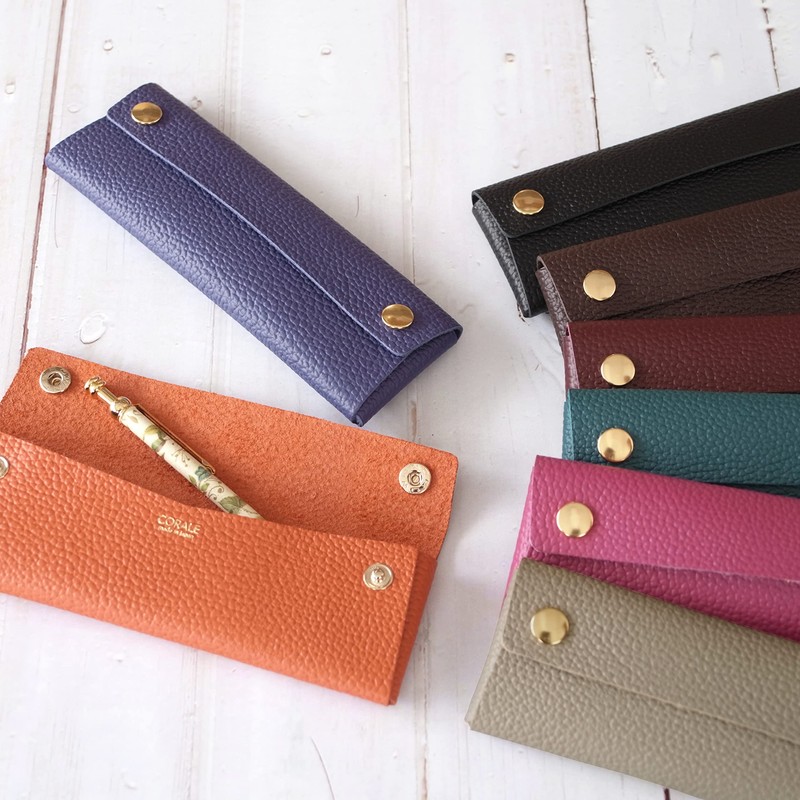 Corale Pen Case, Genuine Leather, Snap Button, Made in Japan,