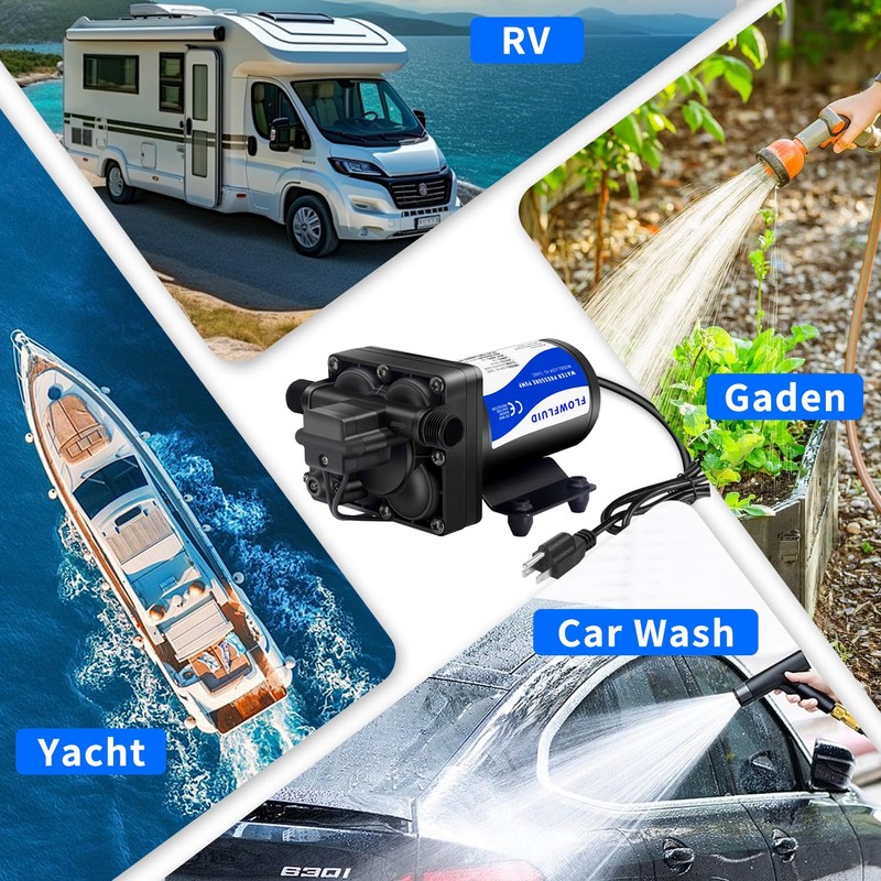 FlowFluid 110V AC Water Pressure Booster Pump for RV,70PSI 5GPM