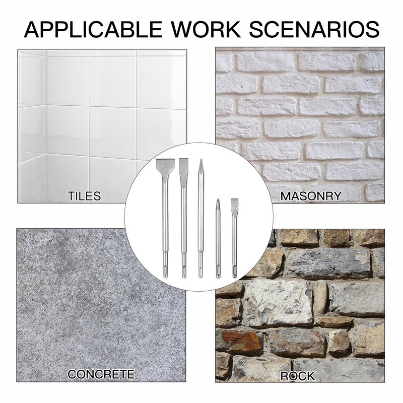 HPMAISON SDS Plus Hammer Chisel Set, 5PCS SDS Plus Tile