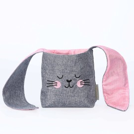 Papierdrachen Easter Nest Fabric Ears - Rabbit Easter Basket Pink - Bag with Rabbit Ears - Made of Sturdy Cotton with Embroidered Face - Gift for Easter - for Collecting Easter Eggs - Set 2