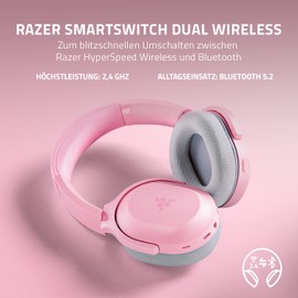 Razer Barracuda - Kabelloses Multiplattform-Headset für Gaming und Mobile Geräte (SmartSwitch Dual Wireless, Geräuschunterdrückendes Mikrofon, TriForce-Treiber 50mm, USB-C) Quartz Pink