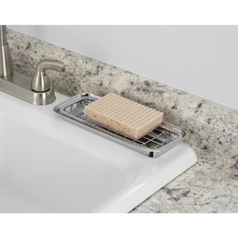 iDesign Gia Polished Stainless Steel 2-Piece Soap and Sponge Tray