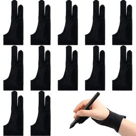 Silipull 12 Pcs Artist Drawing Glove Digital Art Glove with Two Fingers Tablet Artist's Drawing Glove for Stylus Pen Graphic Tablet Sketching Painting for Right Left Hand
