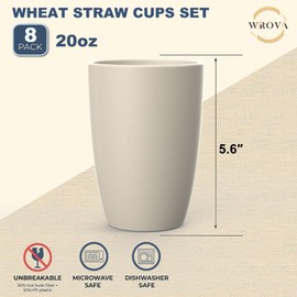 Wrova Wheat Straw Cups 8 PCS Good Alternative to Plastic Reusable Cups 20 oz Unbreakable Drinking Cup Reusable Dishwasher Safe Water Plastic Glasses Beige Series