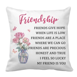 Friendship Gifts for Women - Friend Birthday Gifts for Women Friend Gift Christmas Galentine's Day Valentines Day Gift for Female Friends BFF Bestie White Throw Pillow Cover 18x 18 Inch