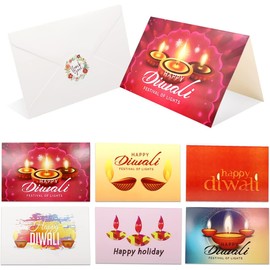 iwiio 6 Pack Diwali Cards with Envelopes Stickers Happy Diwali Card Gifts for Diwali Greeting Cards Diwali Gifts for Kids Adults Festival of Lights Celebration Card (6 Designs)