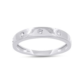 Lab Grown Diamond Wedding Bands for Women | 5-Stone Anniversary Bands, Promise Rings, Stackable Bands and Wedding Rings | 14K White Gold Over Sterling Silver Jewelry Gifts For Her (0.10 Cttw)-7