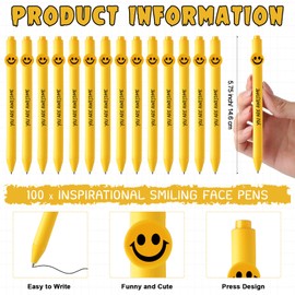 Fuutreo 100 Pcs Funny Pens Coworker Appreciation Gifts Inspirational Motivational Quotes Ballpoint Pens Smile Face for Coworker Employee Staff Team Office(Awesome)